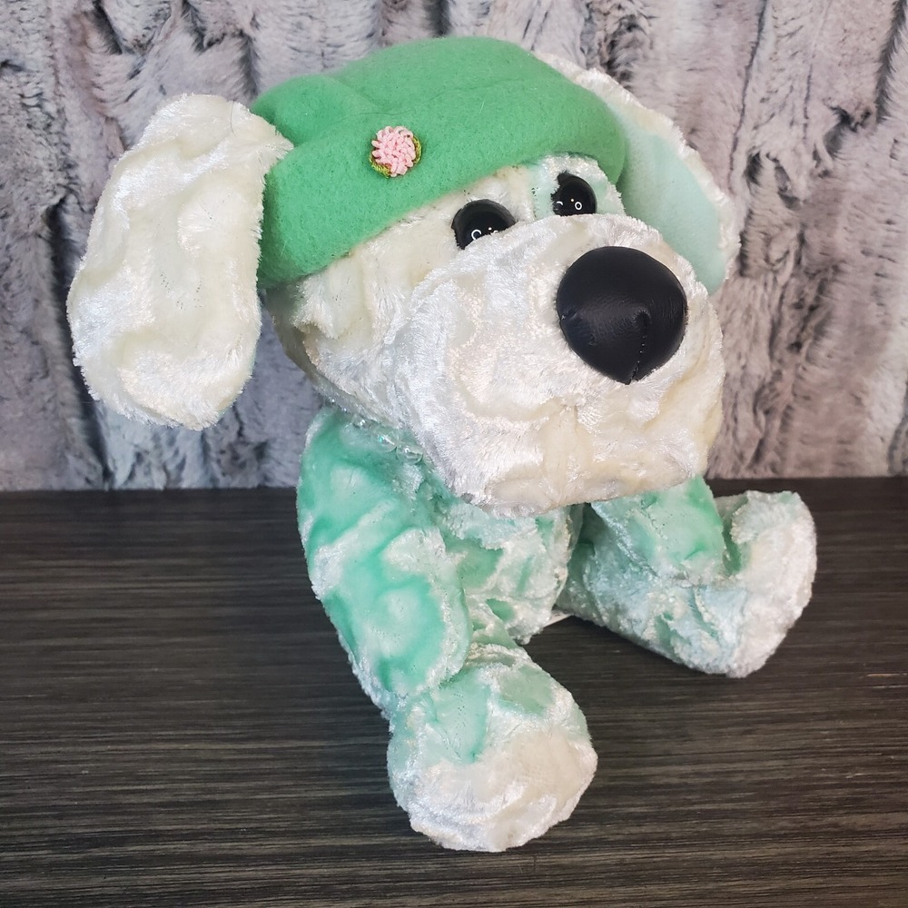 Calplush Mint Green &‎ White Dog Plush Swirl Fur Fleece Hat Necklace #2659-8